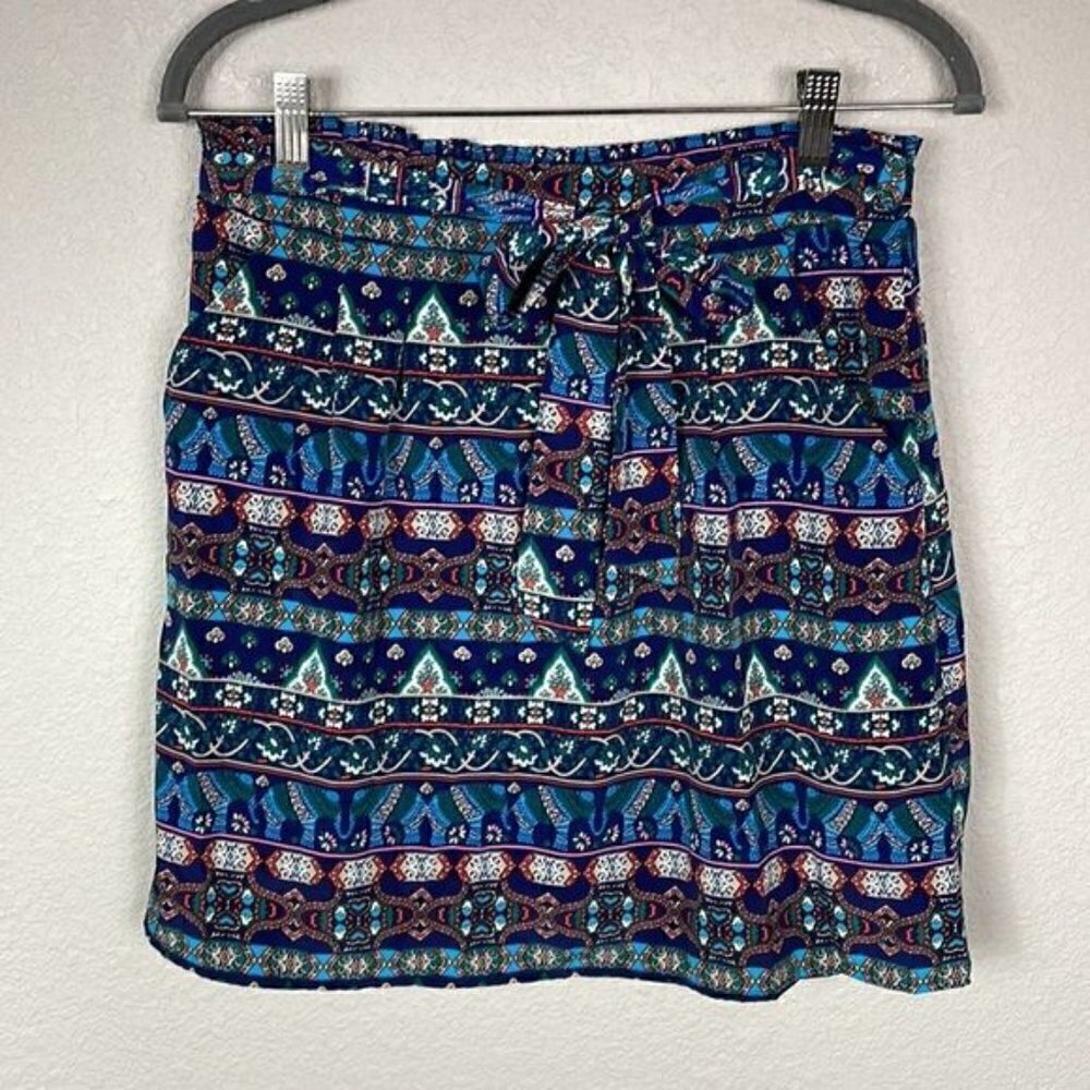 Alya Kaleidoscope Printed Art To Wear Boho Skirt Paperbag Tie Waist Elephant M